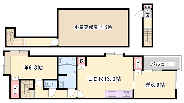 サファイア城北(2SLDK/2階)の間取り写真