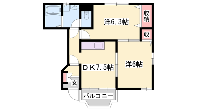 グレイスフルフィールドⅣ(2DK/1階)の間取り写真