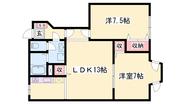 ル・クプル プラースⅡ(2LDK/1階)の間取り写真