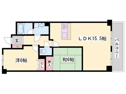 サンヒルズ岡田(2LDK/5階)の間取り写真