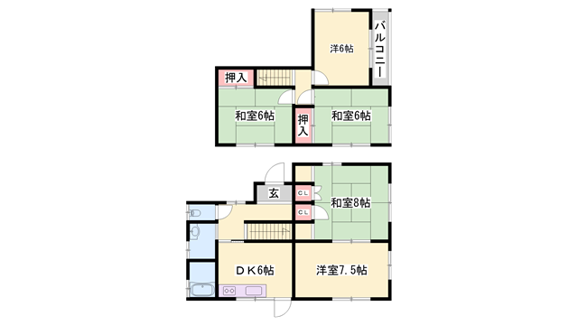 播但線 香呂駅 徒歩5分 2階建 築46年(4LDK)の間取り写真