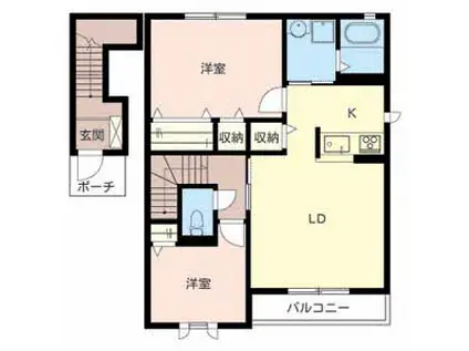 ヒルズユー(1LDK/2階)の間取り写真