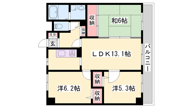 ハッピーライフ・フジ(3LDK/4階)の間取り写真