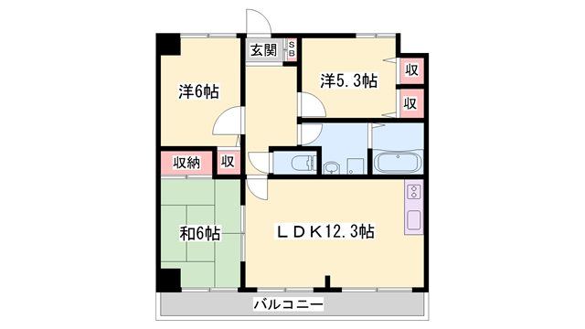 ハッピーライフ・フジ(3LDK/4階)の間取り写真