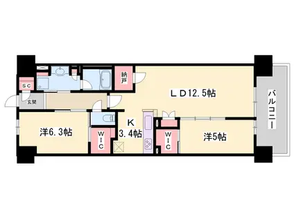 ローレルコート姫路大手前通(2LDK/8階)の間取り写真