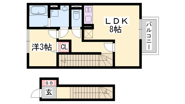 ダリア B棟(1LDK/2階)の間取り写真