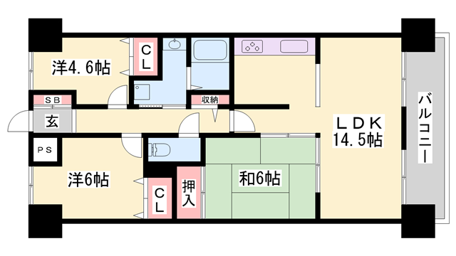 シャルヴィ加古川(3LDK/5階)の間取り写真
