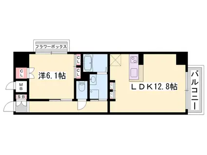 キャッスルコート博労町(1LDK/6階)の間取り写真