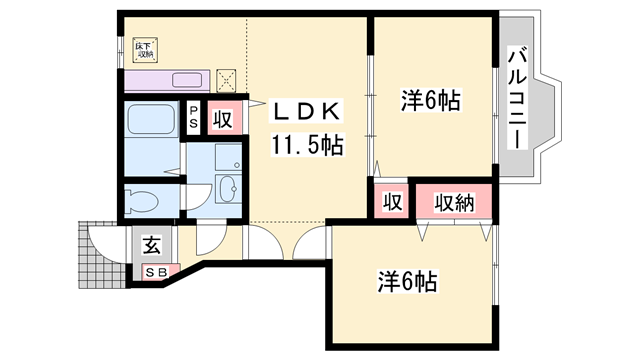 サン A棟(2LDK/1階)の間取り写真