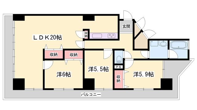 ハイライズ東雲(3LDK/5階)の間取り写真