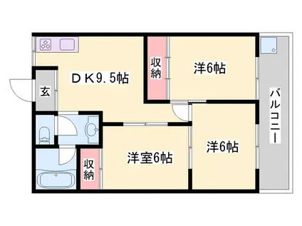 田寺ハイツ(3DK/1階)の間取り写真