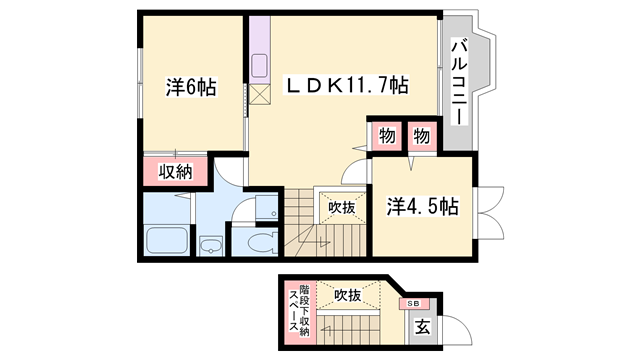 フォレスト原田(2LDK/2階)の間取り写真