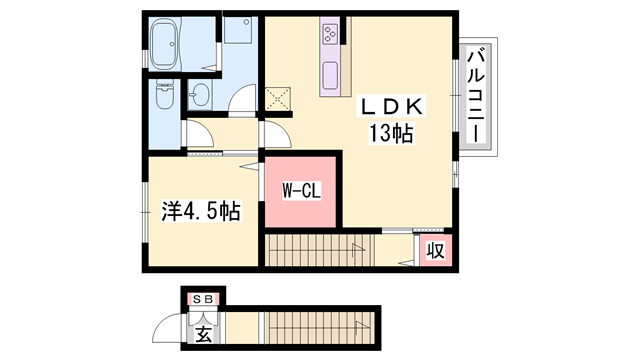 エスポワール北原(1LDK/2階)の間取り写真