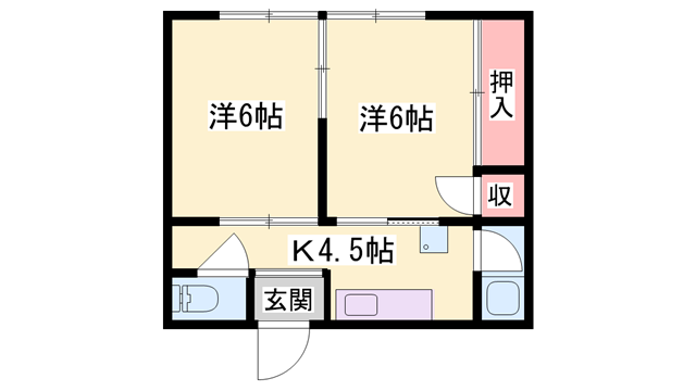 ペディコート加古川(2K/1階)の間取り写真