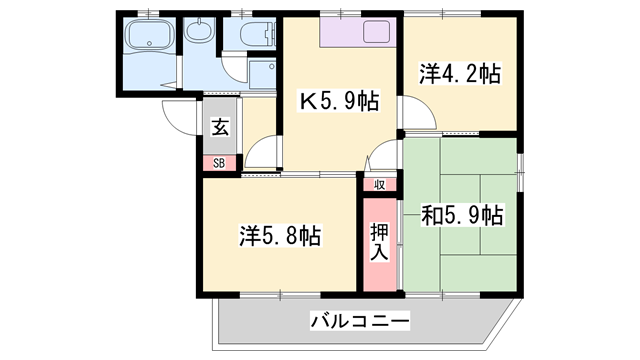 ステップハイツ(3K/1階)の間取り写真