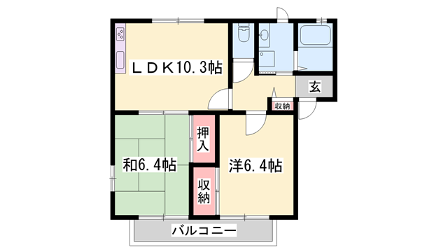ハイライフ書写(2LDK/1階)の間取り写真