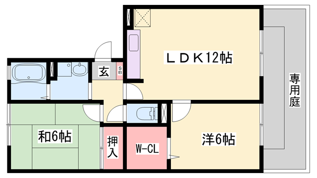 ウエストハイツ(2LDK/1階)の間取り写真