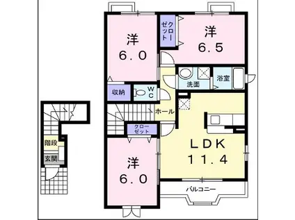 カモミールⅢA(3LDK/2階)の間取り写真
