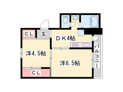 ヴィラナリー天神 2号棟(2DK/4階)の間取り写真