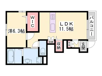 パインフォレスト浜の宮2(1LDK/1階)の間取り写真