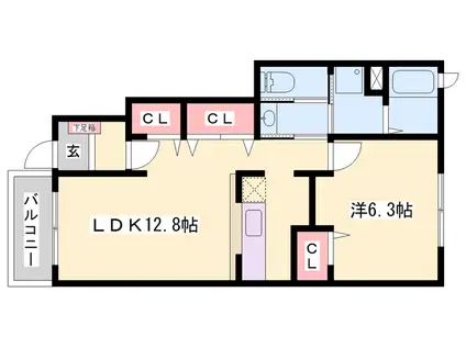 ジェルメ・ウエスト2(1LDK/1階)の間取り写真