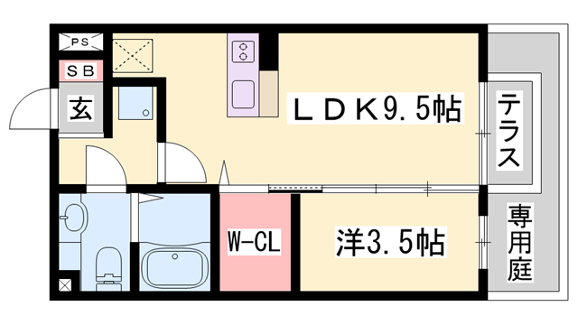 ローズガーデン(1LDK/1階)の間取り写真