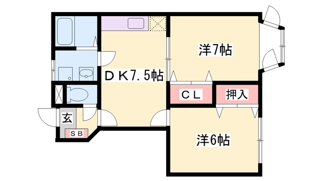 ヴァンヴェールA(2DK/1階)の間取り写真
