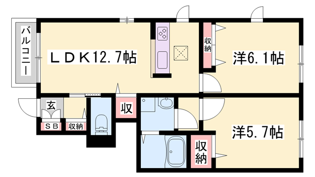 セントリビエ下滝野(2LDK/1階)の間取り写真