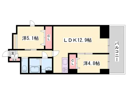 MISTRAL姫路駅前Ⅷ安田(2LDK/9階)の間取り写真