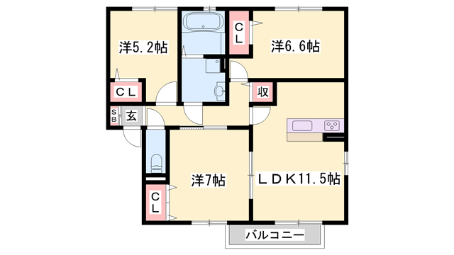 オーハマヴィラ(3LDK/2階)の間取り写真