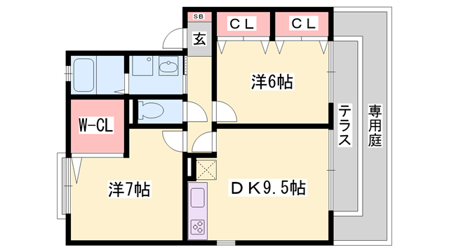 コートラフィーネ(2DK/1階)の間取り写真