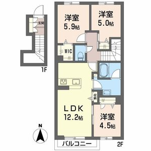 ル ボヌール(3LDK/2階)の間取り写真
