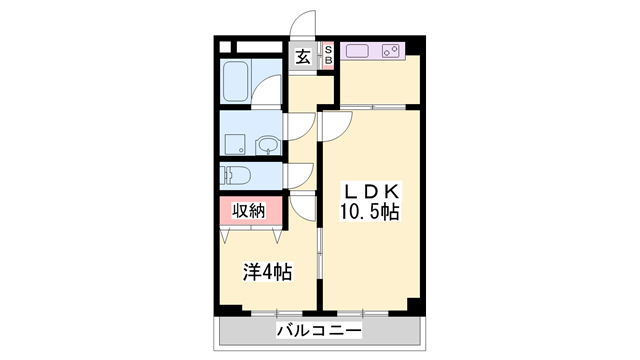 播但線 京口駅 徒歩10分 5階建 築54年(1LDK/1階)の間取り写真