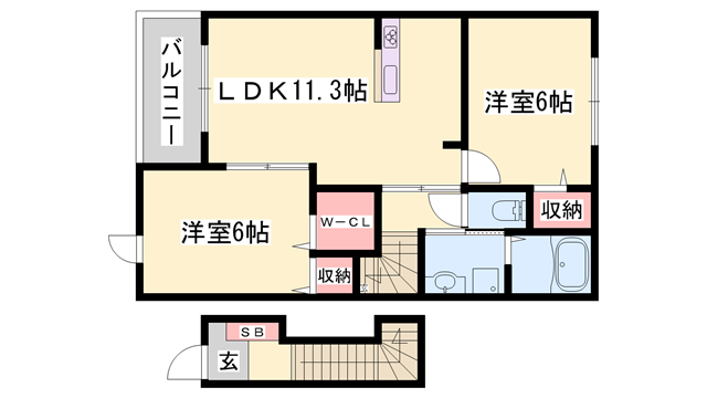 エルカーサ・桜木B棟(2LDK/2階)の間取り写真
