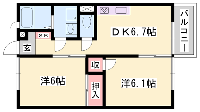 カーサ正保橋(2DK/2階)の間取り写真