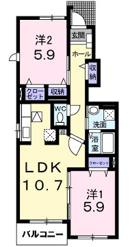 クラッセ壱番館(2LDK/1階)の間取り写真