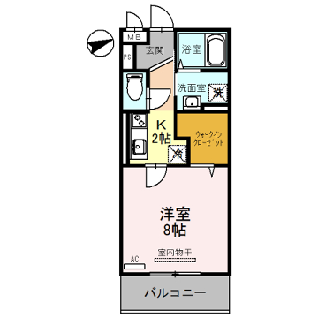 ロータス長町 A棟(1K/3階)の間取り写真