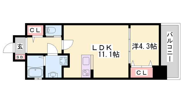ラルース元塩(1LDK/7階)の間取り写真