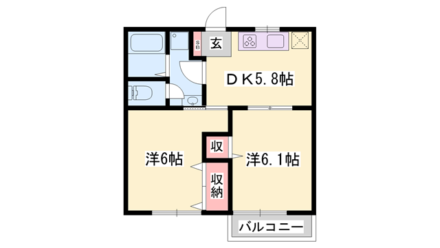 パークサイド 1(2DK/1階)の間取り写真