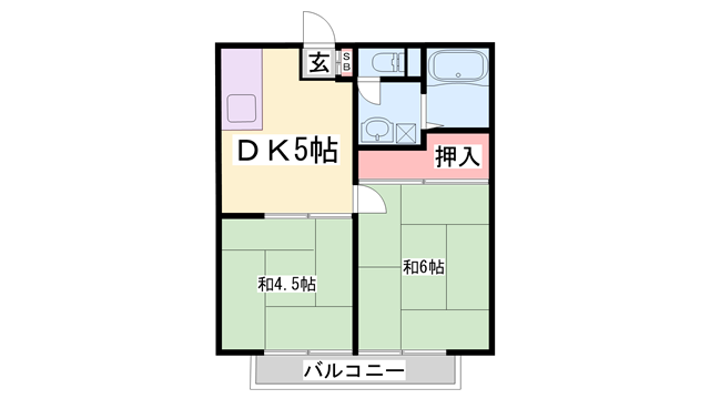 今宮ハイツ(2DK/1階)の間取り写真
