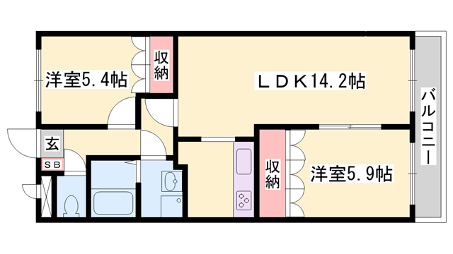 グランドールA(2LDK/2階)の間取り写真