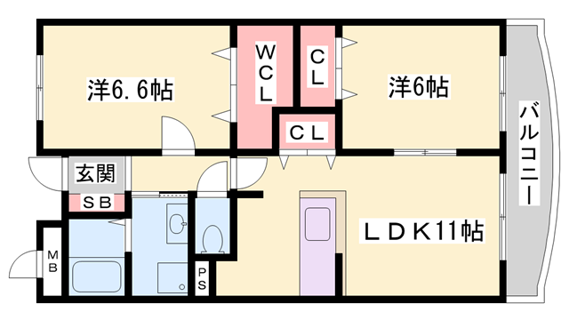 サニーガーデンⅡ(2LDK/3階)の間取り写真