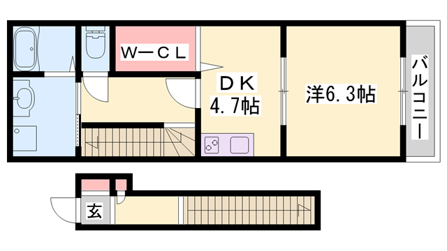 クレドール加古川(1DK/2階)の間取り写真