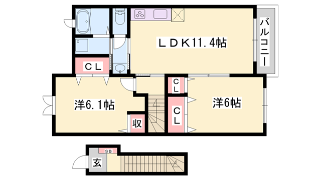 オワゾー・ブルーB(2LDK/2階)の間取り写真