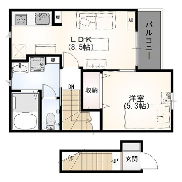 ロタス中島アパート(1LDK/2階)の間取り写真