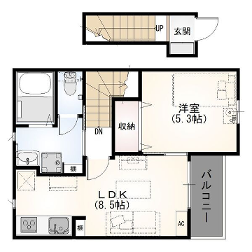 ロタス中島アパート(1LDK/2階)の間取り写真