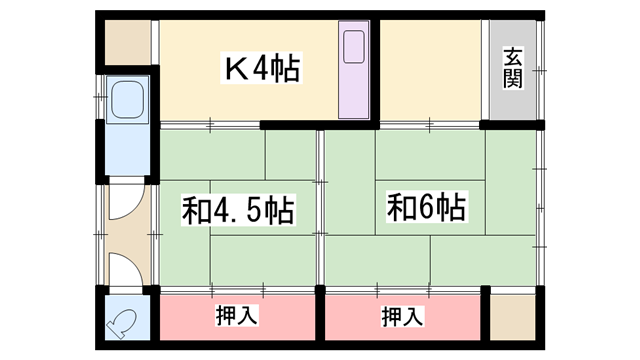 山陽電気鉄道網干線 平松駅 徒歩3分 1階建 築58年(2K)の間取り写真