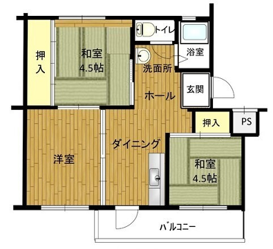 姫路青山公社団地 6号棟(3DK/2階)の間取り写真