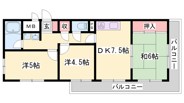 ロイヤルコーポ姫路(3DK/9階)の間取り写真