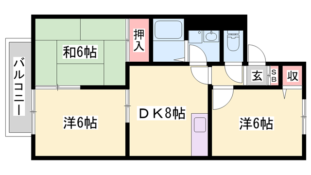 プリシェール西明石 B(3DK/2階)の間取り写真
